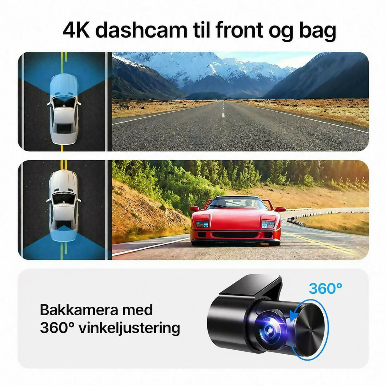 4K Dashcam Pro – Ultra HD-optagelse med front- og bagkamera, nattesyn og 24/7-overvågning
